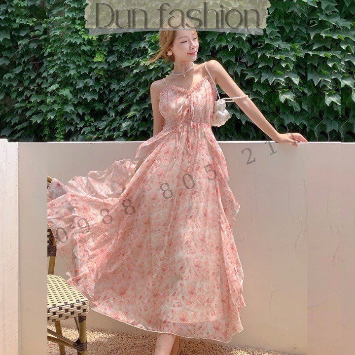 Váy đi biển đầm maxi 2 dây, đầm maxi đi biển váy 2 dây hoa nhí chất liệu voan mềm mại bo chun phần eo siêu tôn dáng | BigBuy360 - bigbuy360.vn