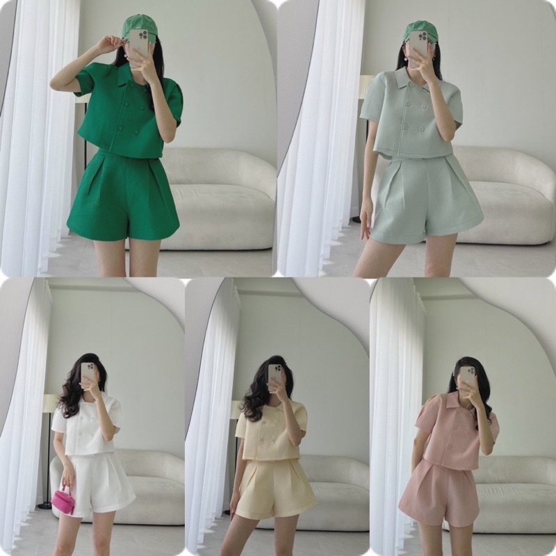 SET CROP CỔ SƠ MI PHỐI NÚT + SHORT 5M