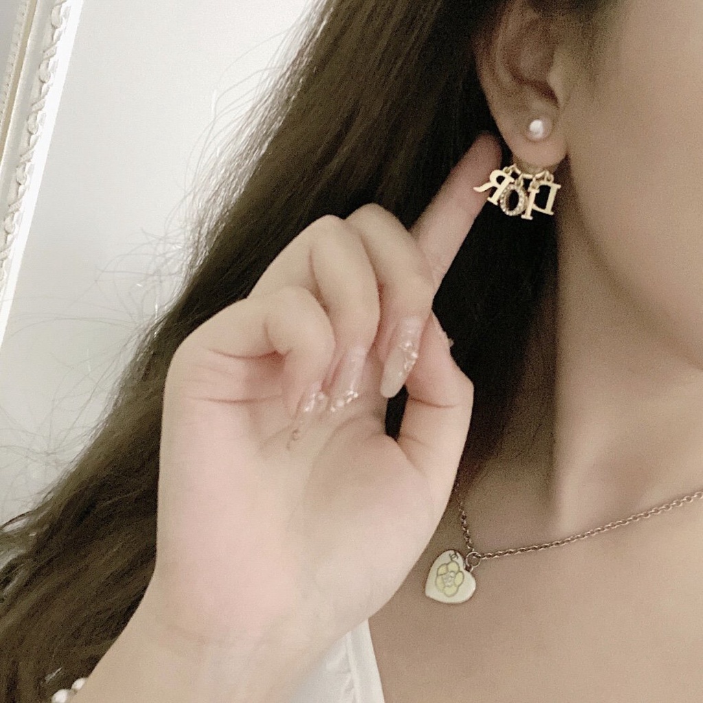 Khuyên Tai Tròn Khắc Chữ Dior Bằng Thép Titanium Thời Trang Cho Nữ