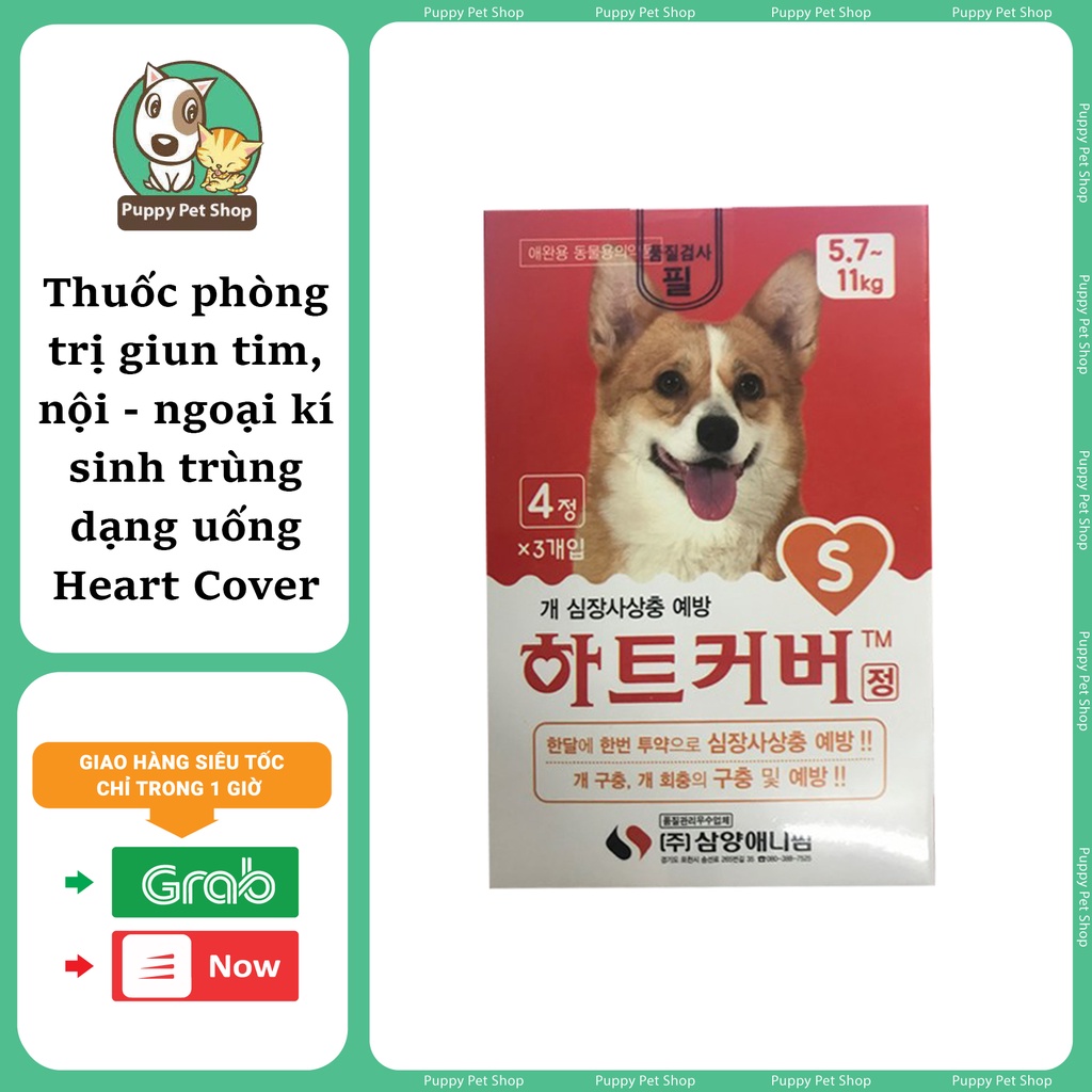 Thuốc phòng trị giun tim, nội - ngoại ký sinh trùng dạng uống heart cover (s) cho chó từ 5,7-11kg