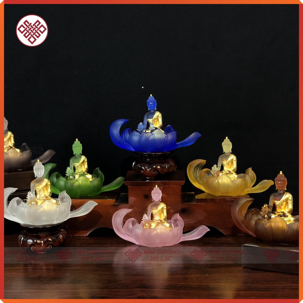 Tượng Phật Dược Sư Mật Tông [Kim Cương Hỷ Lạc]  Lưu Ly 12Cm Màu Nâu