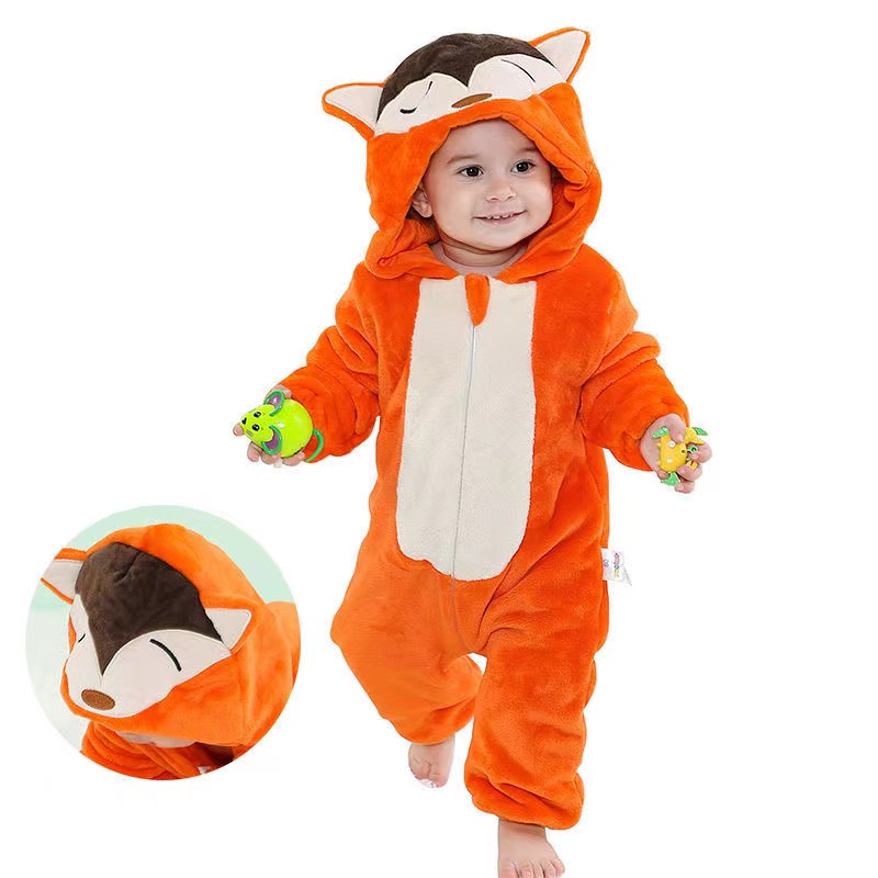 Áo Liền Quần Tay Dài In Hình Khủng Long / Sư Tử Hoạt Hình Đáng Yêu Dành Cho Bé Trai Gái