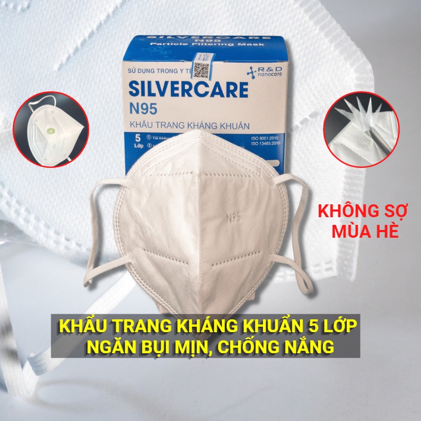 Khẩu trang kháng khuẩn n95 chống bụi SIVER CARE ngăn bụi mịn, phấn hoa và thành phần lây nhiễm, không đau tai