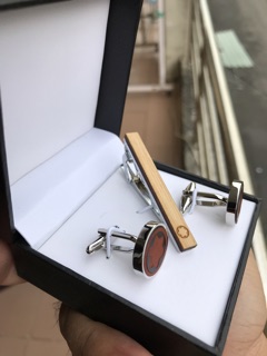 Combo Khuy măng sét + cài cà vạt Montblanc gỗ