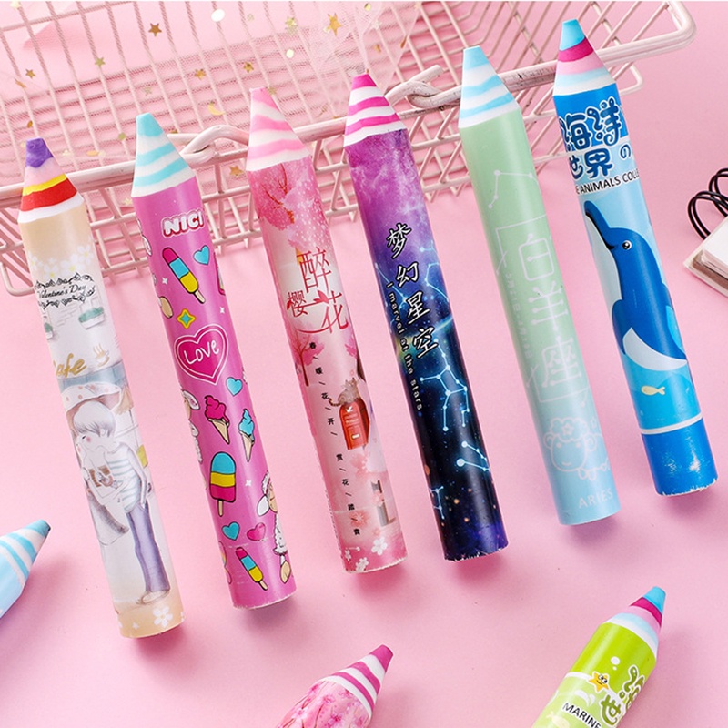 Cục gôm bút chì bằng nhựa họa tiết hoạt hình màu cầu vồng sáng tạo