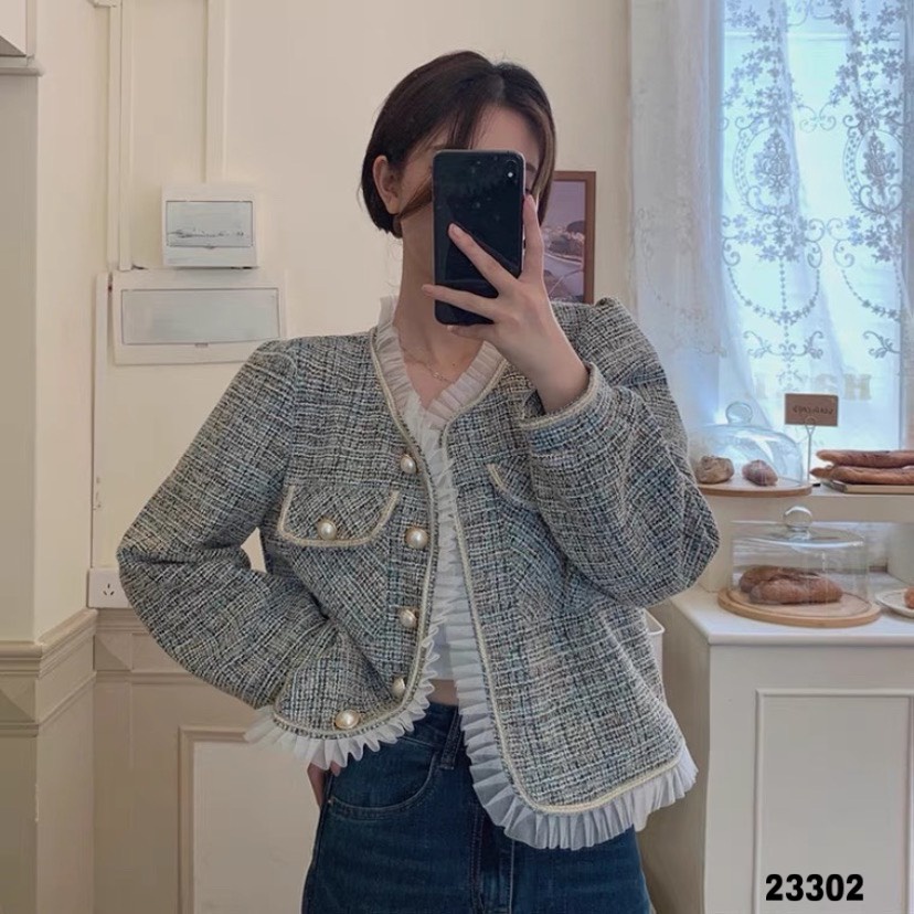 23302	KH23302-Khoác dạ nhiễu viển lưới 2 túi nắp ngực 1812 TD | BigBuy360 - bigbuy360.vn