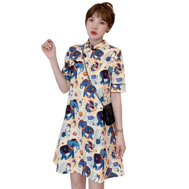 CNY Plus Size M-4XL 3XL 2021 Summer Loose Fashion Modern Cheongsam Dress for Women Short Sleeve Qipao Traditional Chinese Clothes | BigBuy360 - bigbuy360.vn