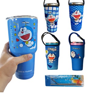 COMBO LY GIỮ NHIỆT DOREMON XANH 900ML ĐỦ PHỤ KIỆN