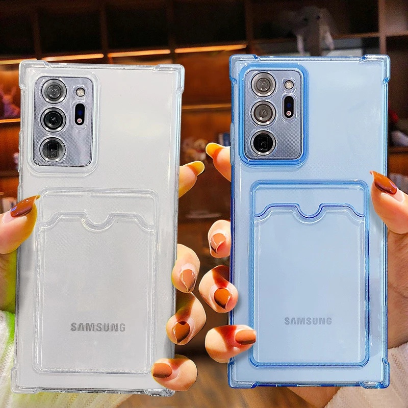 Ốp điện thoại bằng silicon trong suốt kèm ngăn đựng thẻ cho Clear Transparent card Samsung A12 A32 A42 A52 A72 A22 S10 PlUS S10 A82