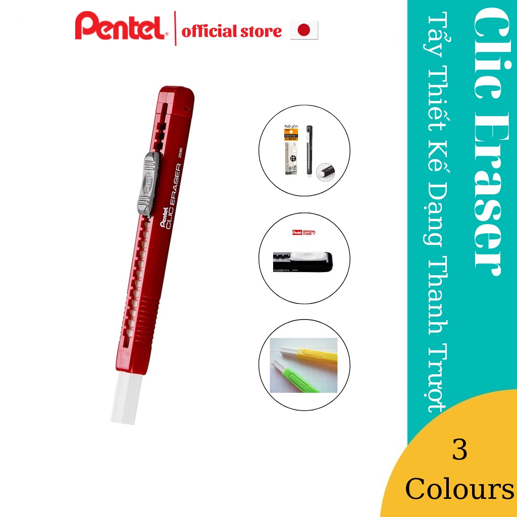 Gôm Tẩy Dạng Bút Cao Cấp Pentel Clic Eraser ZE80 | Dễ Dàng Tiện Lợi Khi Sử Dụng