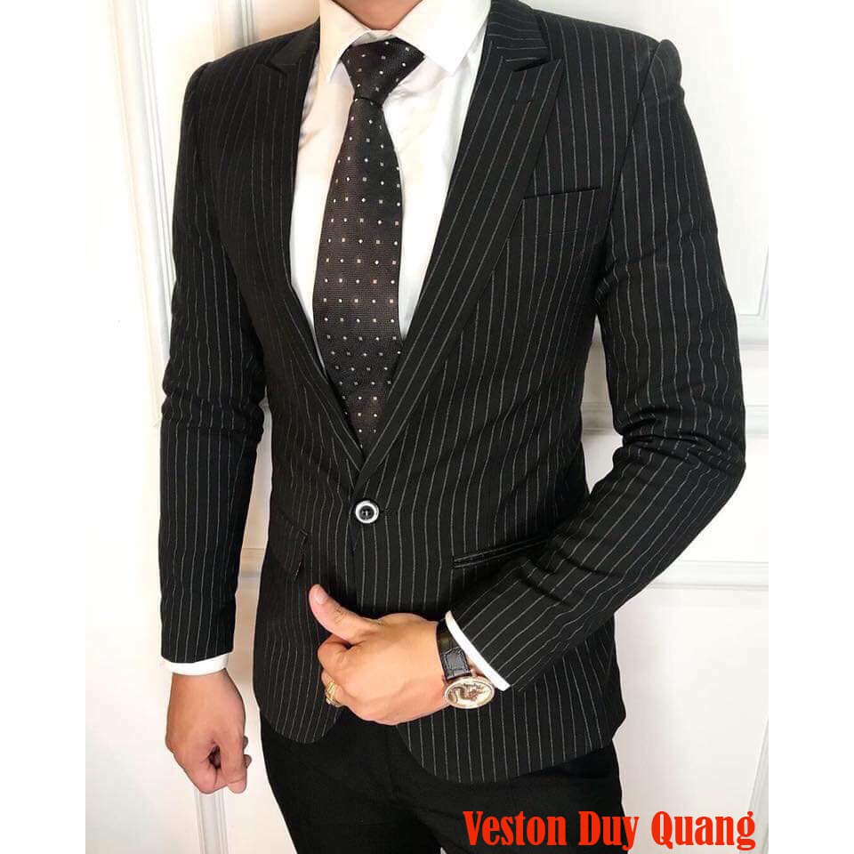 Vest Sọc Đen Cao Cấp Kiểu Dáng Hàn Quốc, Body Trẻ Trung