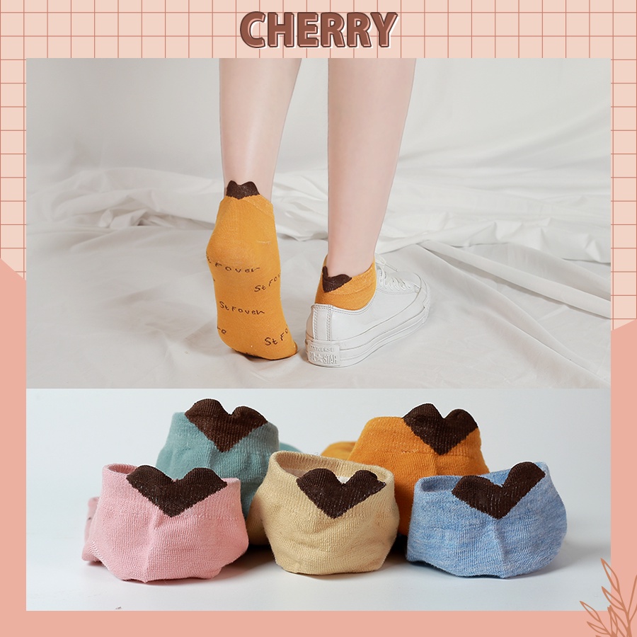 Tất nữ cổ ngắn họa tiết trái tim, sét 5 đôi tất vớ nữ đẹp phong cách Hàn Quốc - Cherry Shop