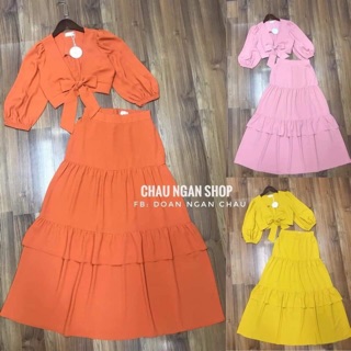 SET ÁO CỘT NƠ CHÂN VÁY TẦNG