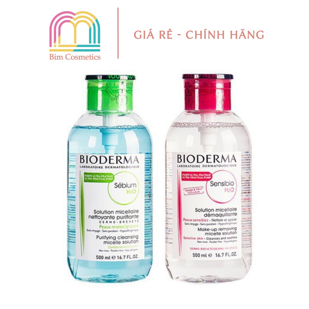 [Mẫu Mới] Nước Tẩy Trang Bioderma H2O Xanh - Hồng Pháp 500ml