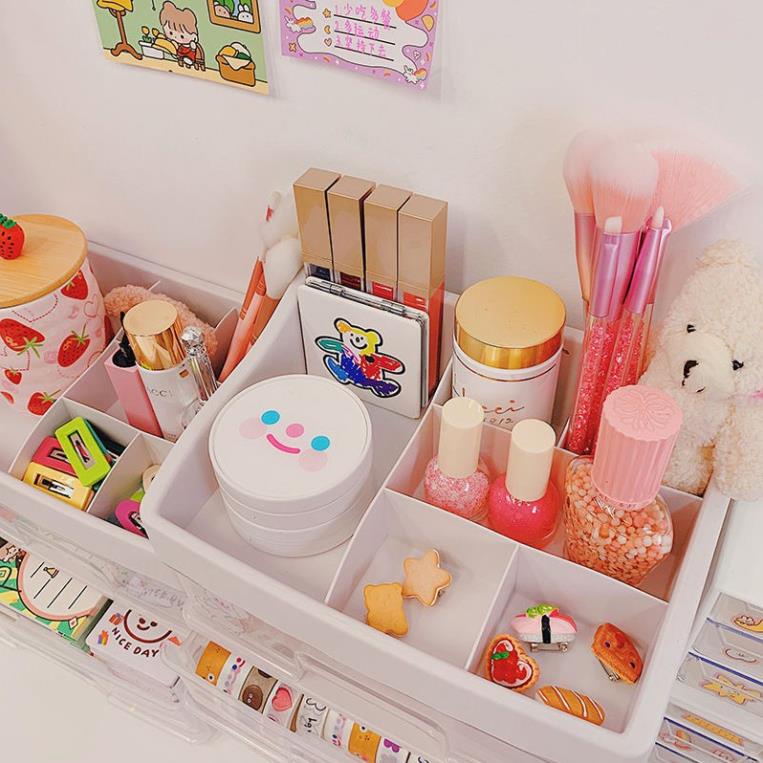 Kệ Nhựa Đựng Đồ 3 - 4 Tầng Có Ngăn Kéo Để Bàn/ Hộp Đựng Mỹ Phẩm, Đồ Trang Điểm, Bút Viết, Sổ Tay,...