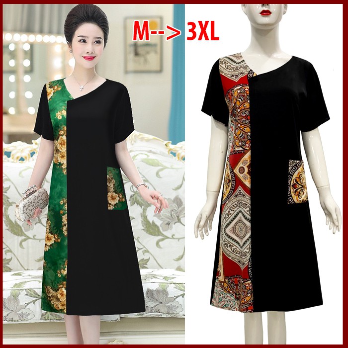 SANG CHẢNH- Đầm Suông Trung Niên Cao Cấp Giấu Bụng Tay Lỡ 2 Túi Vải Lụa Tặng Mẹ U50 U60 3326 3223 3345 3346 3336