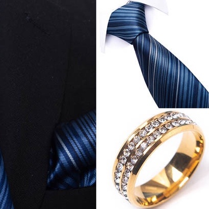 Bộ Cà vạt 4 món gồm Cavat 8cm, khăn cài túi, Măng-set, Nhẫn tròn phụ kiện, Cravat chú rể, Calavat công sở CBC-8220