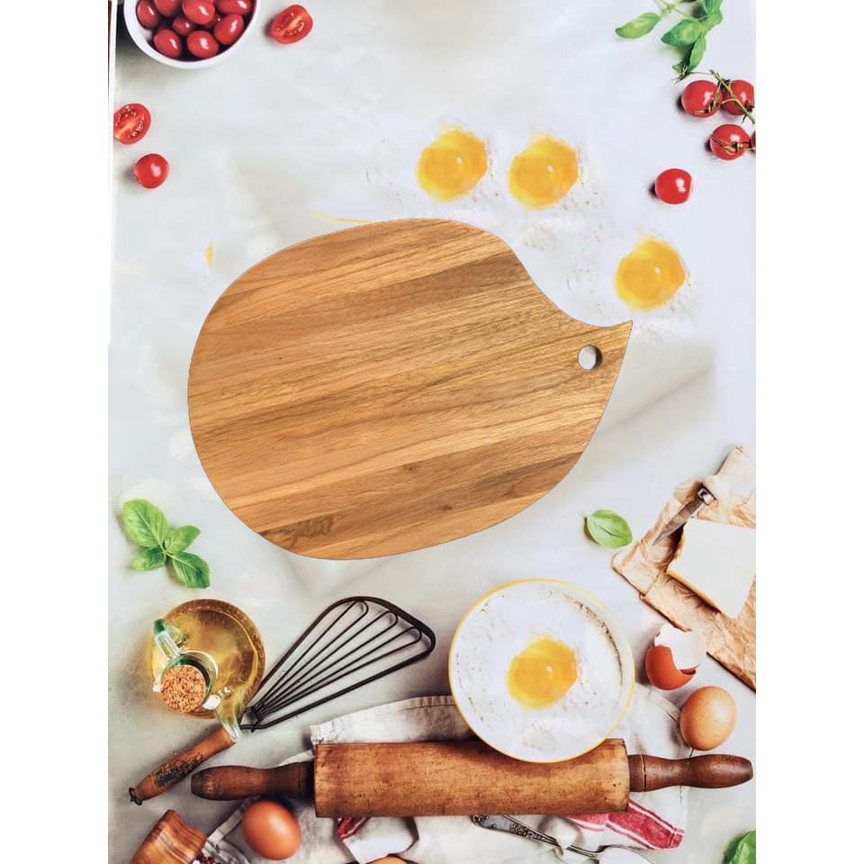 Hot Thớt gỗ teak hình oval có lỗ treo tay cầm 290x210x18 MM - Wood Cutting Boards Hàng Xuất Khẩu Châu Âu