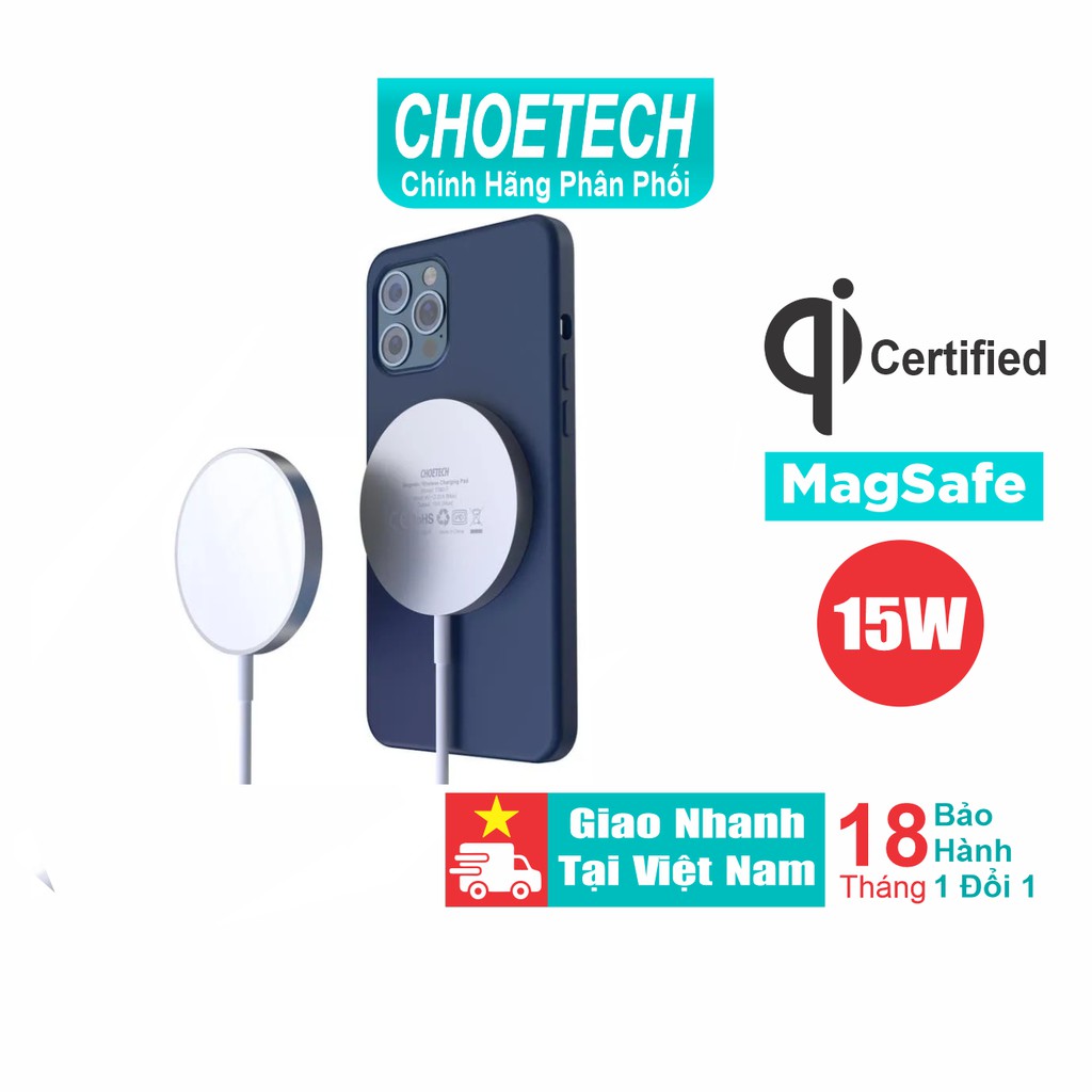 Đế Sạc Không Dây MagSafe Nam Châm 15W Cho iPhone 12 CHOETECH T517 Kèm Cáp Micro USB - Hàng Chính Hãng