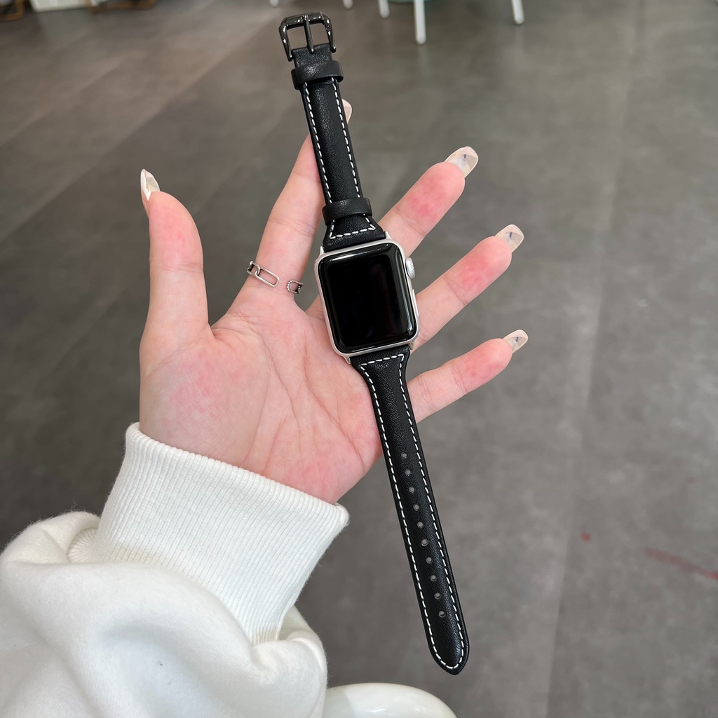 Dây đeo đồng hồ bằng da thay thế thích hợp cho Apple Watch series 7 6 5 4 3 se 44mm 41mm 45mm 42mm 40mm 38mm