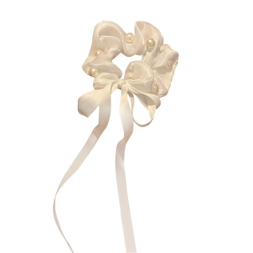 Dây buộc tóc đính nơ và ngọc trai xinh xắn cho nữ