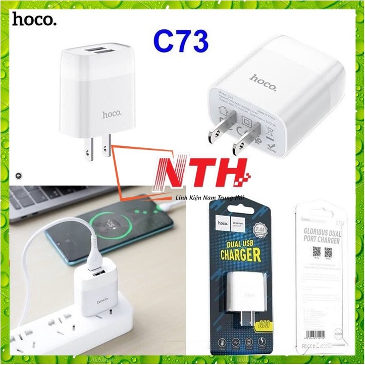 BỘ CỐC + CÁP SẠC NHANH HOCO C73 - CỔNG TYPE C- CỐC 2 CỔNG USB
