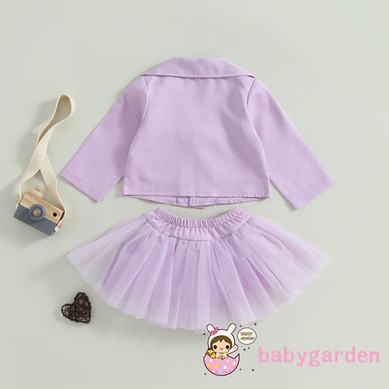 Set Áo Khoác Tay Dài Màu Trơn + Chân Váy Tulle Cho Bé Gái 1-7 Tuổi