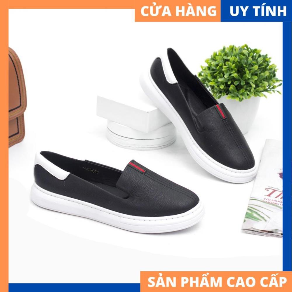 Giày Slipon Đế Cao Su Trắng Da Mềm Siêu Nhẹ Màu Đen Cao Cấp X436 | BigBuy360 - bigbuy360.vn