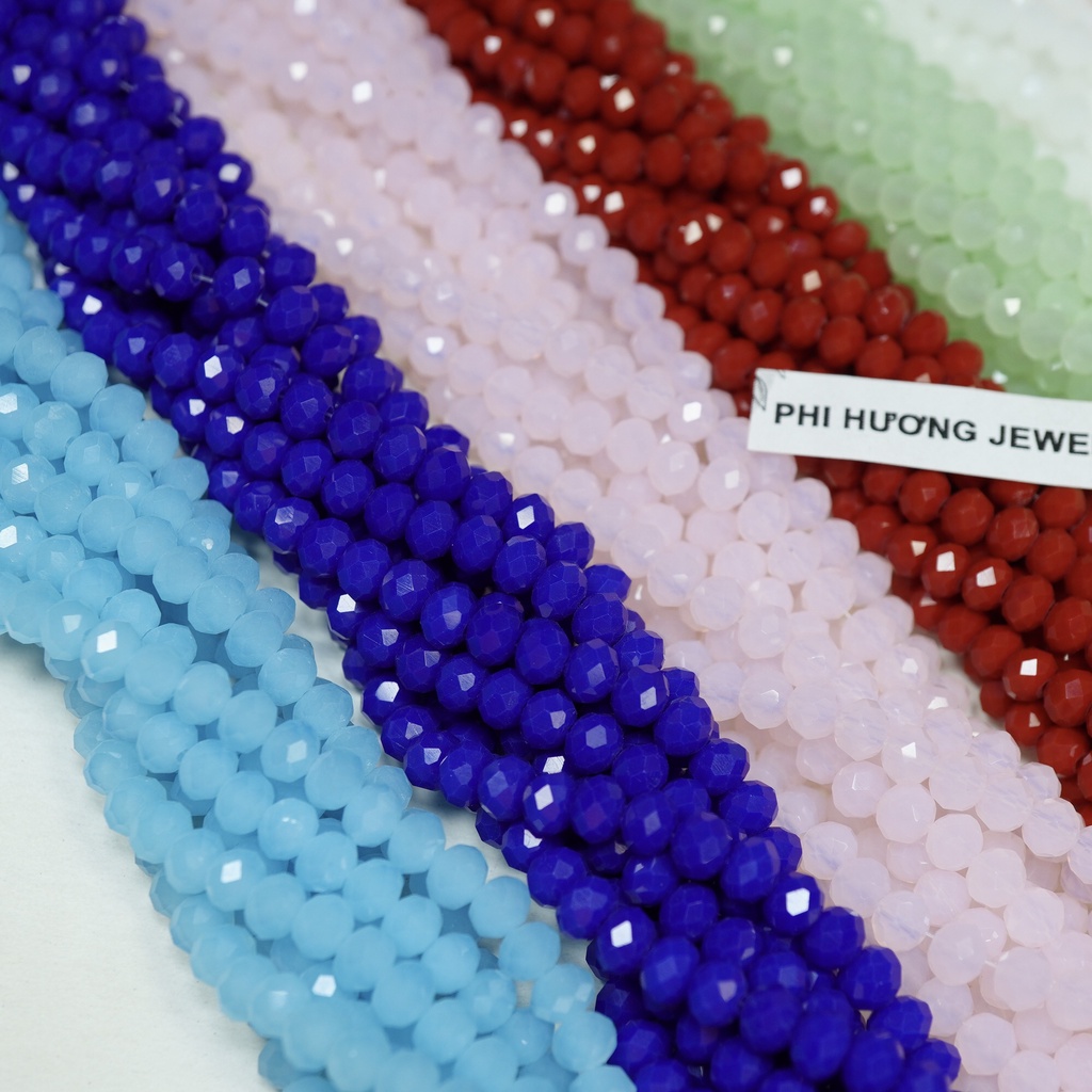Gói 1 dây khoảng 90 hạt pha lê ngọc, pha lê bánh cam 6mm cao cấp nhiều màu