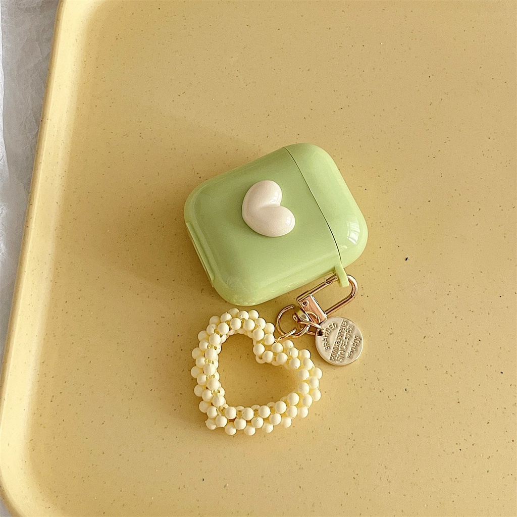 Vỏ Bảo Vệ Hộp Sạc Tai Nghe airpods3/pro/ airpods1/2 Bluetooth Không Dây Hình Trái Tim Màu matcha/Vàng Dễ Thương
