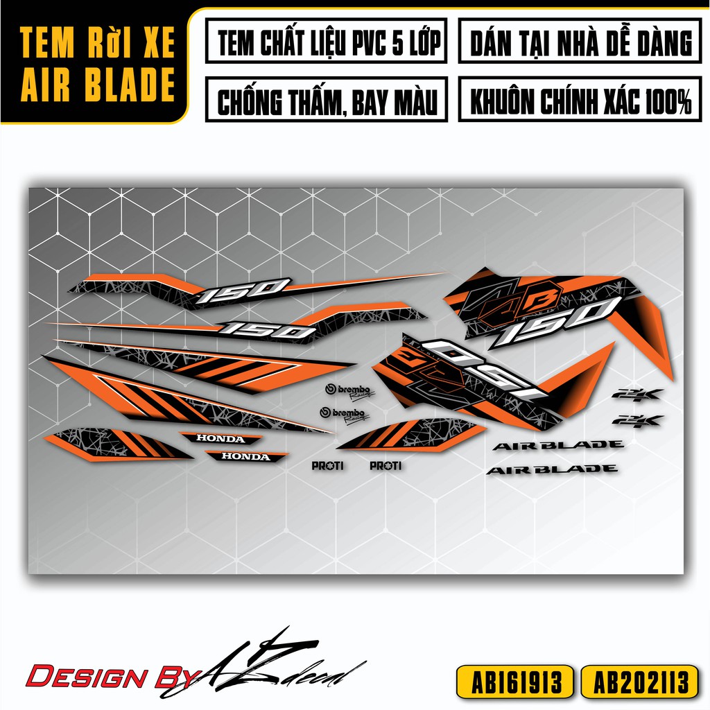 Tem Airblade Mẫu 150 &amp;125 Nhiều Lựa Chọn Màu | AB13 | Chất Liệu Decal Chống Nước, Áp Dụng Xe AB 2016 - 2022