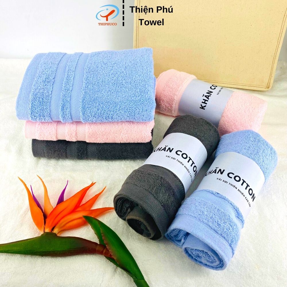 Khăn Mặt Cotton Cao Cấp Border Sọc Chéo Thiện Phú 40*80*170g, Khăn Lau Mặt M371 Chất Bông Sợi Tự Nhiên Thấm Nước Tốt