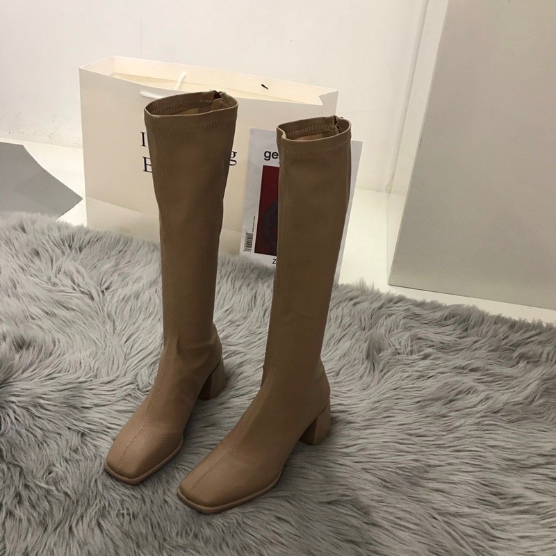 CÓ SẴN - Boot đùi da mũi vuông