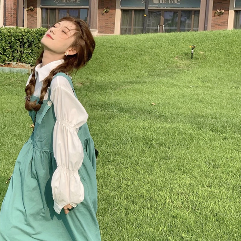 Set đầm yếm form rộng và áo sơ mi dài tay thời trang dành cho nữ (có bán lẻ)