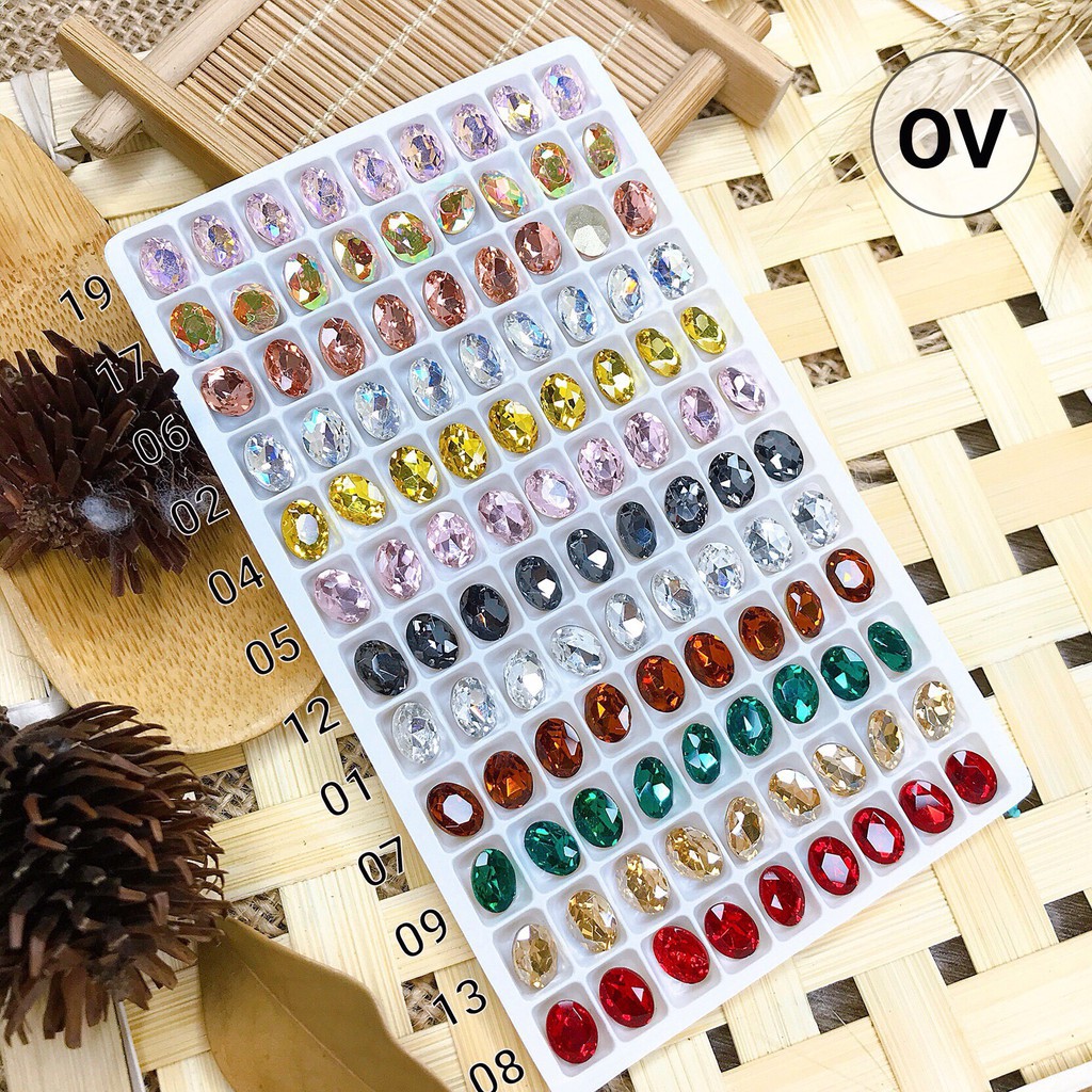 Túi 10 Viên Đá khối Nail Hình Oval/ Ô Van Chân Vàng Trang Trí Móng ANGELICA OV