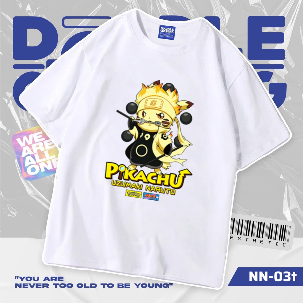 Áo thun nam nữ tay lỡ unisex oversize áo phông form rộng basic tee hình pikachu cosplay naruto