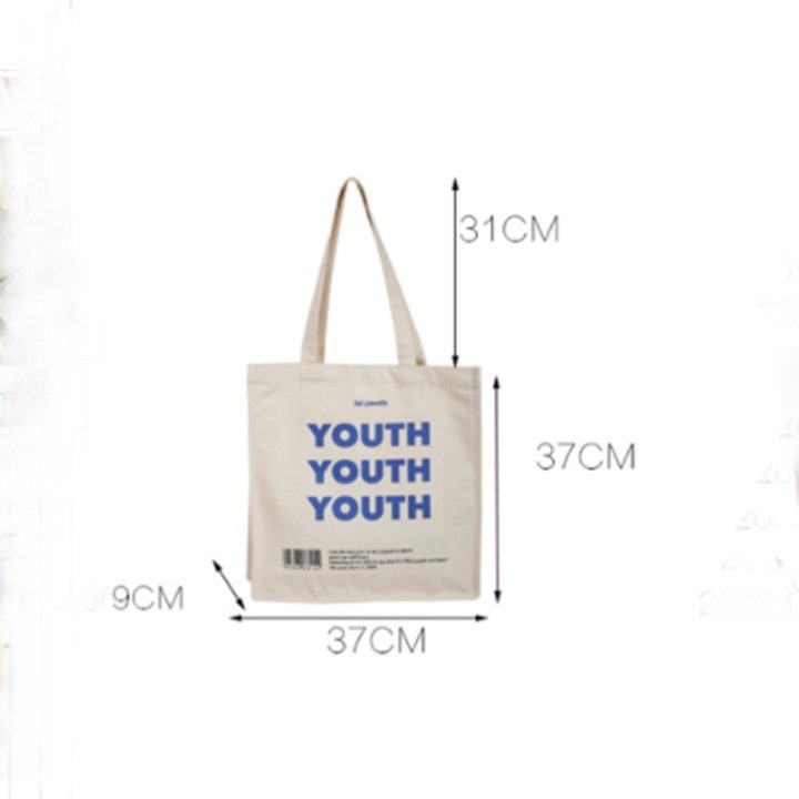 Túi tote HAZIN vải canvas ulzzang unisex họa tiết chữ Youth có túi nhỏ bên trong HZ06