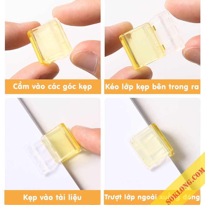 Kẹp tài liệu cài bấm nhựa mini Pastel K77 Kẹp cài giữ tài liệu vuông trong suốt màu pastel VPPTUEMINH