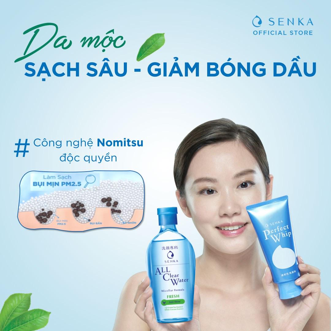 Bộ đôi làm sạch Nước tẩy trang Fresh 230ml & Sữa rửa mặt Senka Perfect Whip 120g