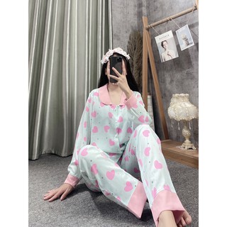 Đồ bộ pijama quần dài tay dài, cổ sen, pyjama chất lụa mango cao cấp, họa tiết màu sắc xinh xắn
