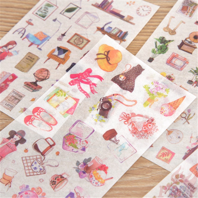 &gt; Ready Stock &lt; ❉ Pink Life Giấy và decal dán tường ❉6Sheet/set DIY Diary Scrapbooking Decals Stickers