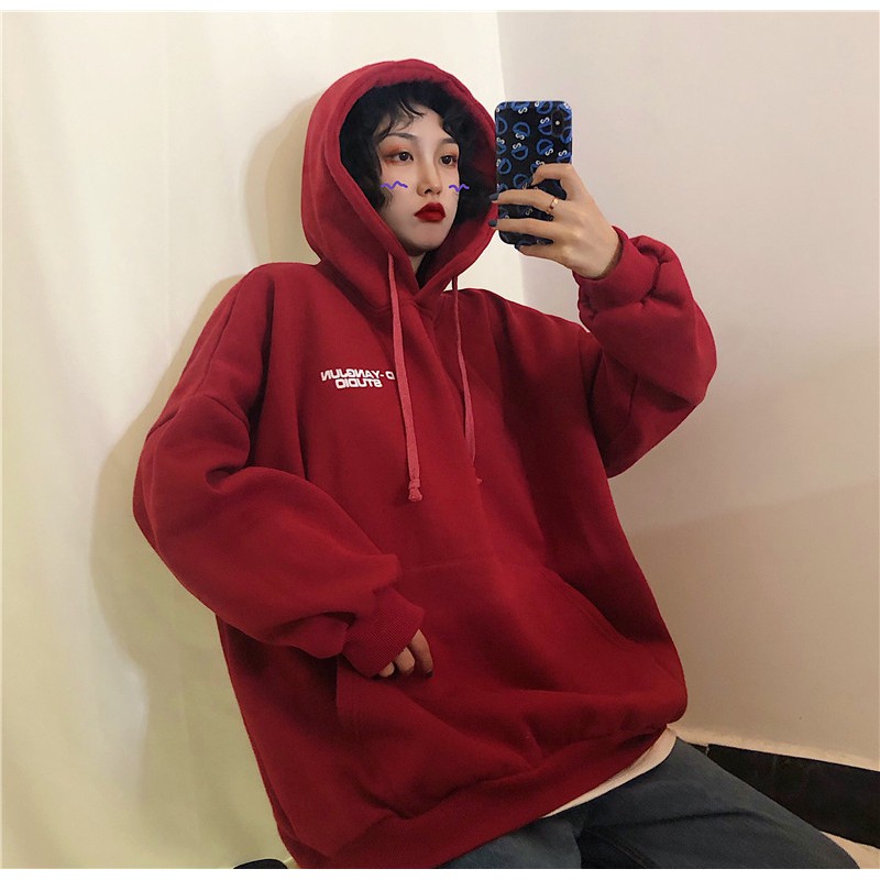 Áo Hoodie Tay Dài Dáng Rộng Có Túi Thời Trang Phong Cách Hàn Quốc