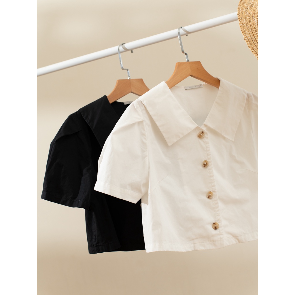 Áo sơ mi croptop cổ sen nhọn MADELEN