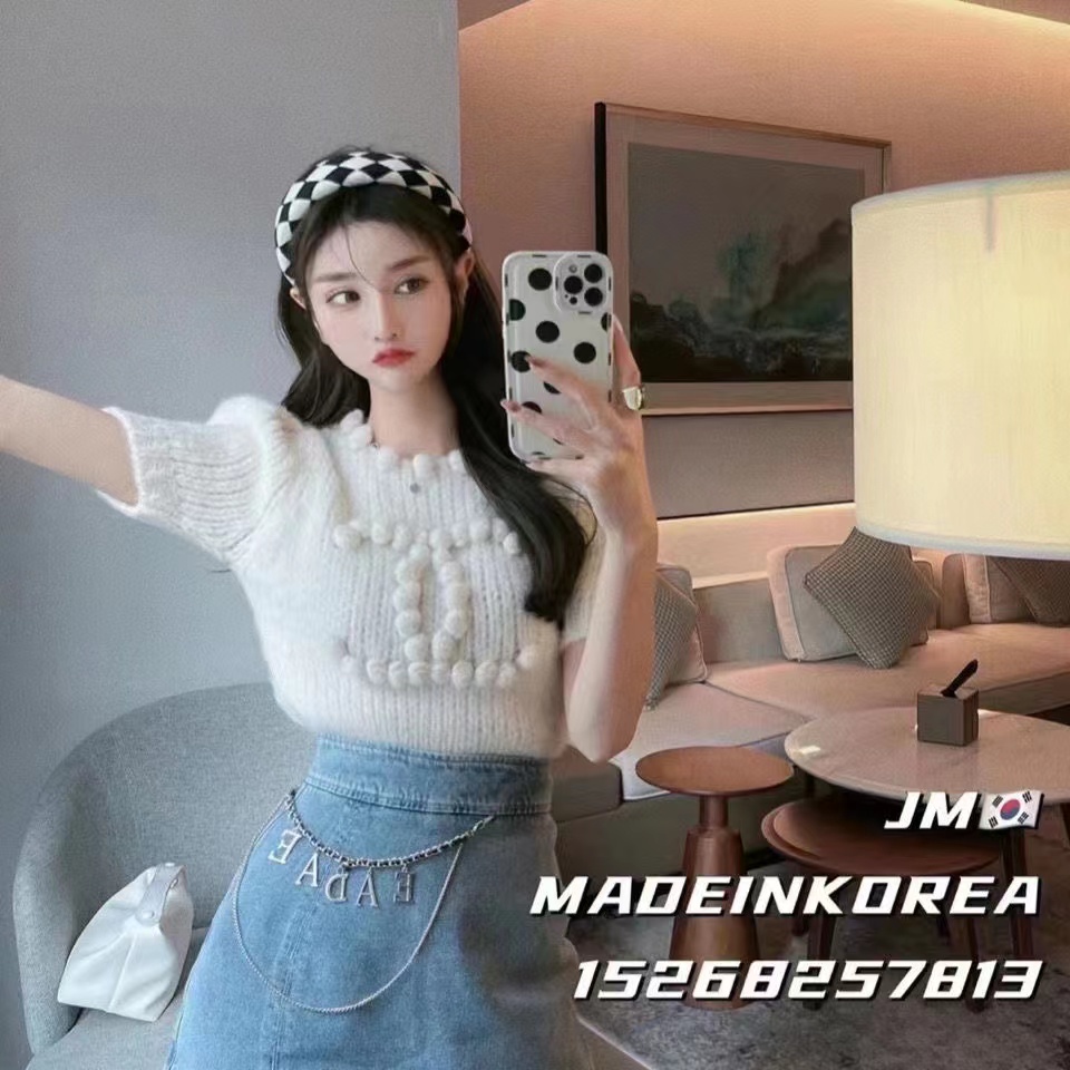 CHANEL Áo Sweater Dệt Kim Mỏng Tay Ngắn Dáng Ôm Phong Cách Hàn Quốc Thời Trang Mùa Xuân Cho Nữ 2022