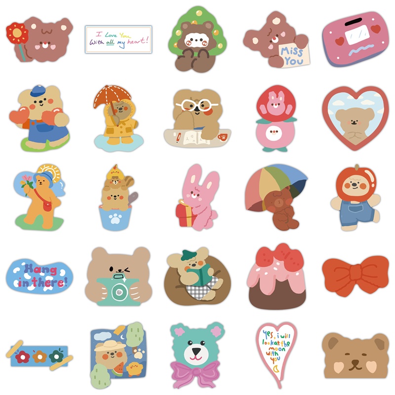 Set 40~102 Nhãn Dán Hoạt Hình Dễ Thương Chống Nước Trang Trí Sổ Tay Hành Lý Xe Máy