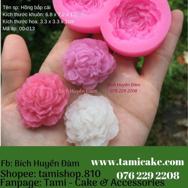 Khuôn silicon 4D rau câu hoa nổi- Hồng bắp cải