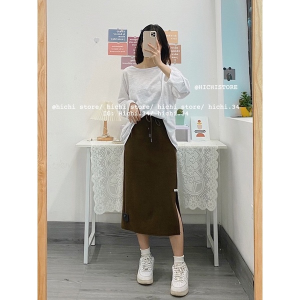 chân váy midi len nhung tăm mac xẻ trước ẢNH THẬT VIDEO hichi | BigBuy360 - bigbuy360.vn