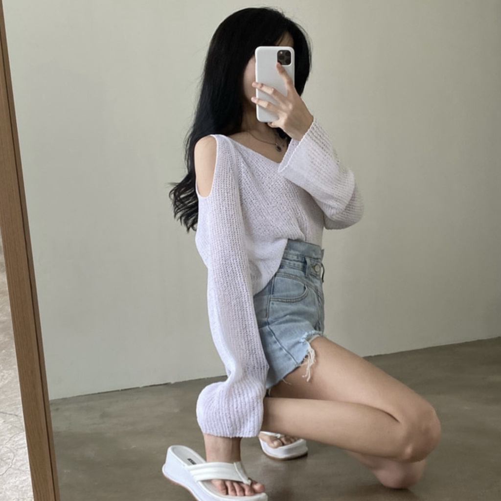 Áo sweater XIAOZHAINV dệt kim tay dài cổ chữ v chống nắng phong cách Hàn Quốc cho nữ 3 màu tùy chọn