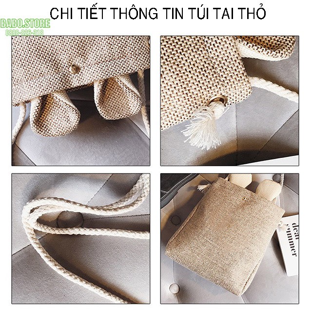 Túi đeo chéo tote tai thỏ, Túi đeo chéo nữ thời trang hàn quốc chất vải kaki giá rẻ, đẹp, tiện lợi. Babo.store