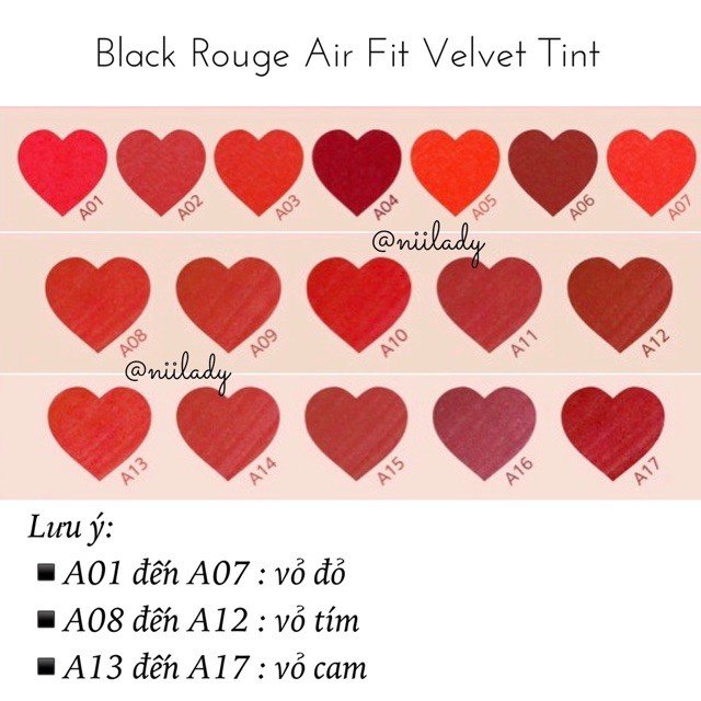 Son Black Rouge 🍁FREESHIP🍁 Son Môi Son Black Rouge Air-Fit Velvet Tint (A01 đến A17) | BigBuy360 - bigbuy360.vn
